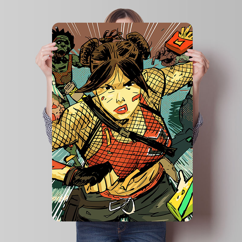 Retro Gaming Gun - Woman Fighting Zombies With Gun Printing
