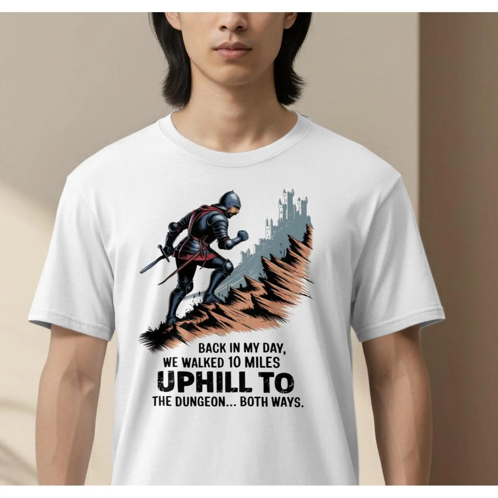 Retro Gaming Ideas - Funny Knight T Shirt Uphill Dungeon