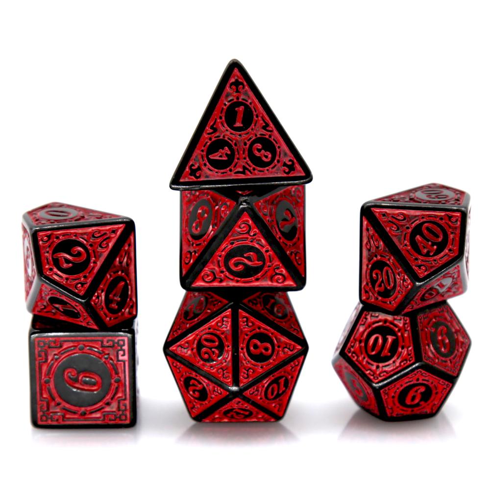 Retro Gaming Kit - 7Pcs Black Red Acrylic Polyhedral Dice